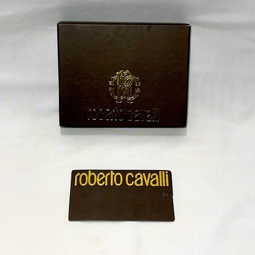 ROBERTO CAVALLI Leather L-Fold Wallet BLACK metallic LOGO multi Cards holders
